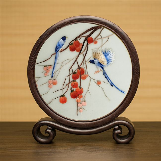 中式摆件苏州刺绣古典桌面屏风手工双面绣小台屏精美摆台特色礼品