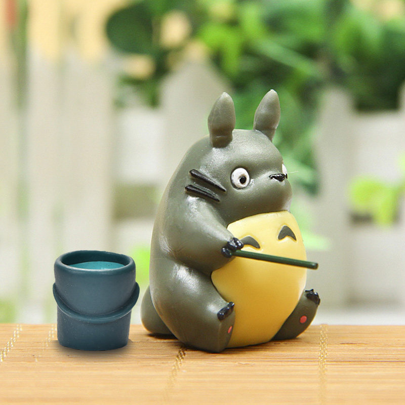 totoro龙猫钓鱼迷你水桶小摆件微景观装饰品pvc可爱吉力猫宫崎骏