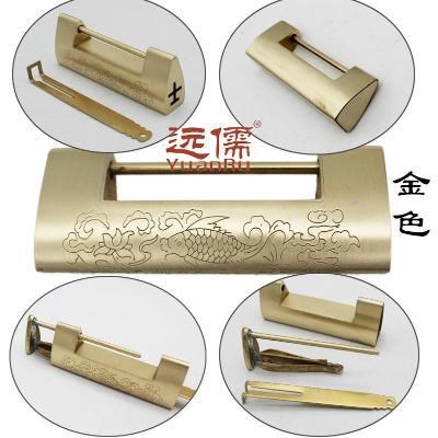 复古古代箱子黄铜锁中式仿古小锁扣锁头老式纯铜木箱横开挂锁