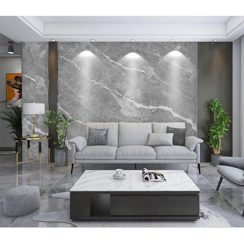 壁纸现代简约灰色仿大理石墙布客厅电视背景墙高档家用墙布3d立体