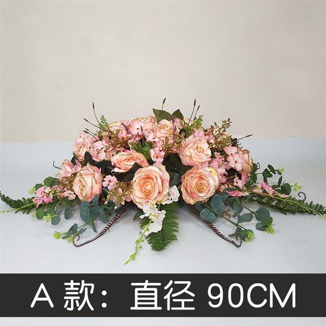 转盘圆桌装饰桌花餐桌花艺摆件假花插仿防真花轻奢酒店大摆设摆花