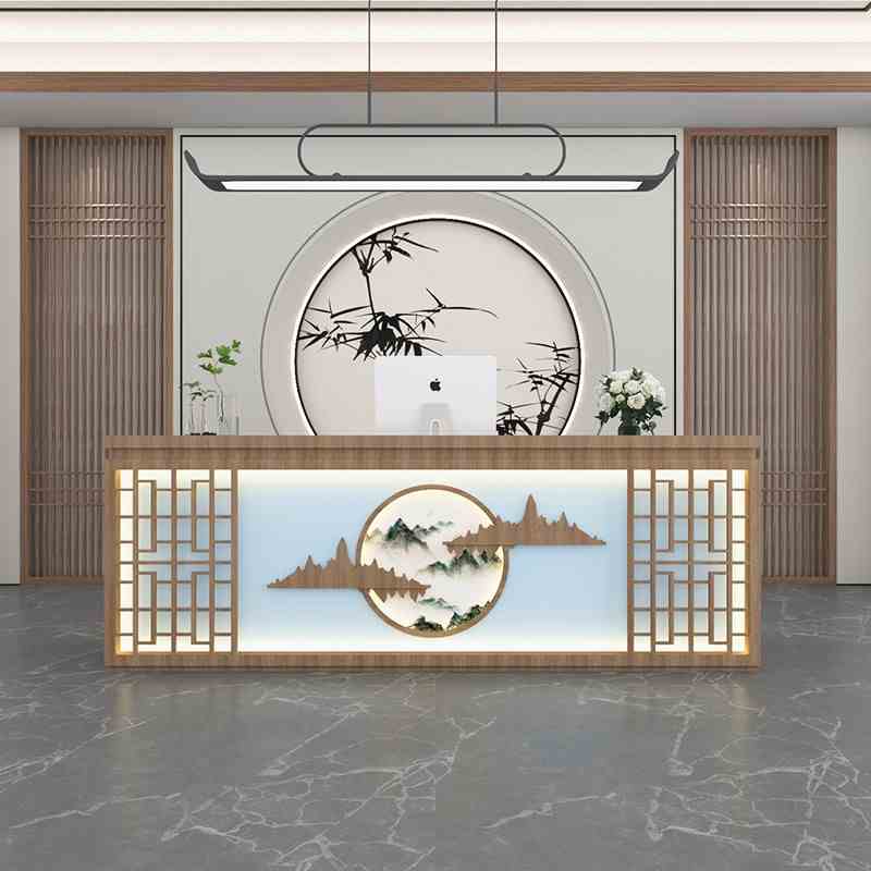 新中式中国风收银台简约古典采耳店美容院吧台足浴店前台接待柜台