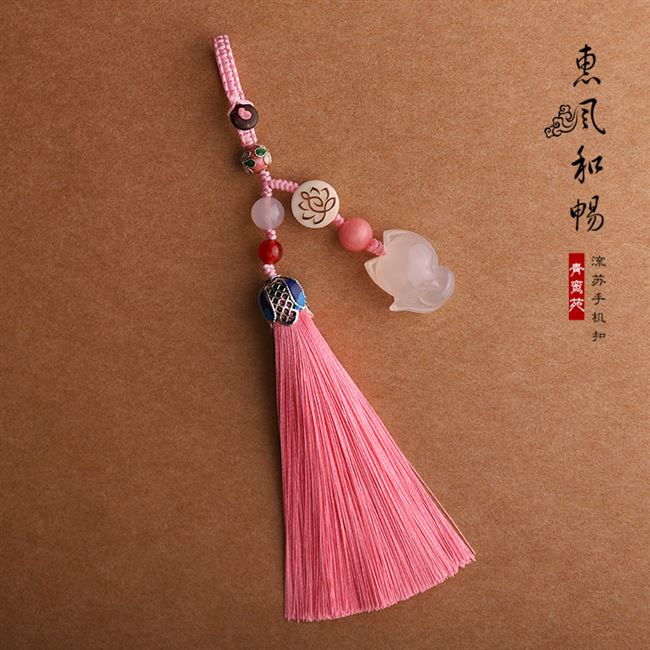 钥匙链穗子挂件惠风和畅古风手工编织汽车钥匙扣玉石流苏