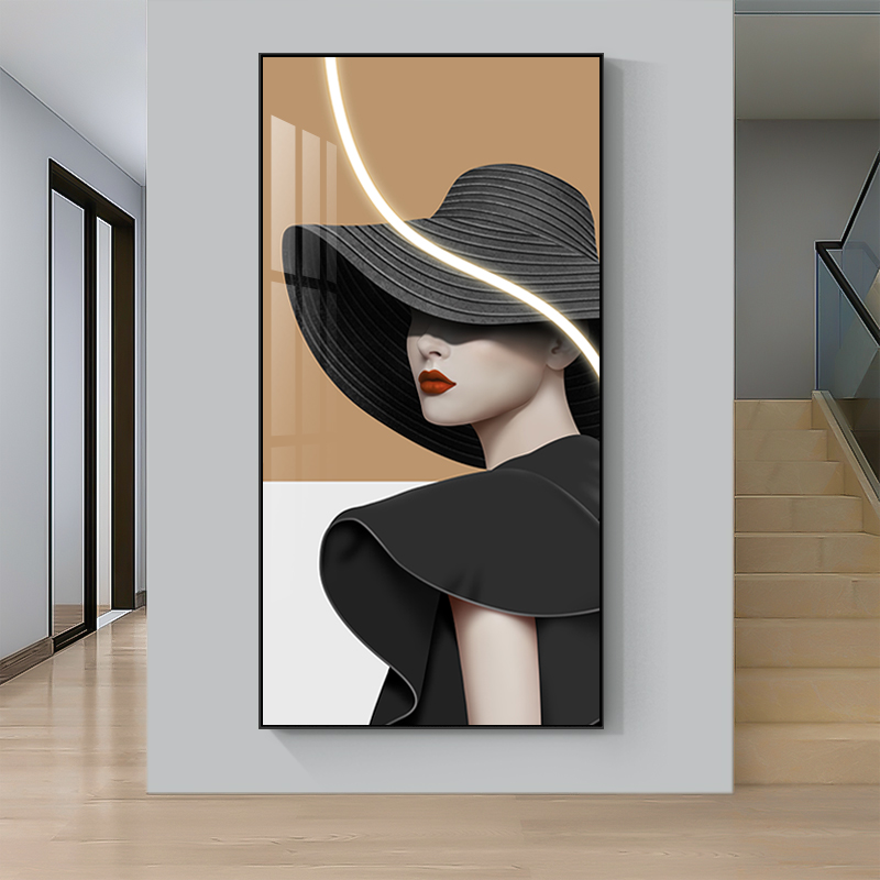 玄关装饰画竖版简约现代人物美女壁画轻奢入户客厅走廊过道墙挂画