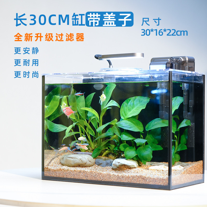 免打理生态鱼缸玻璃长方形金鱼缸家用客厅水族箱超白玻璃溪流