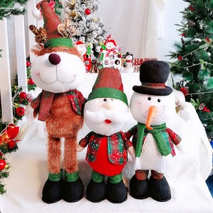 高档伸艺腿公仔圣诞老人雪人y麋鹿玩偶物诞礼圣布缩圣诞装饰奢华