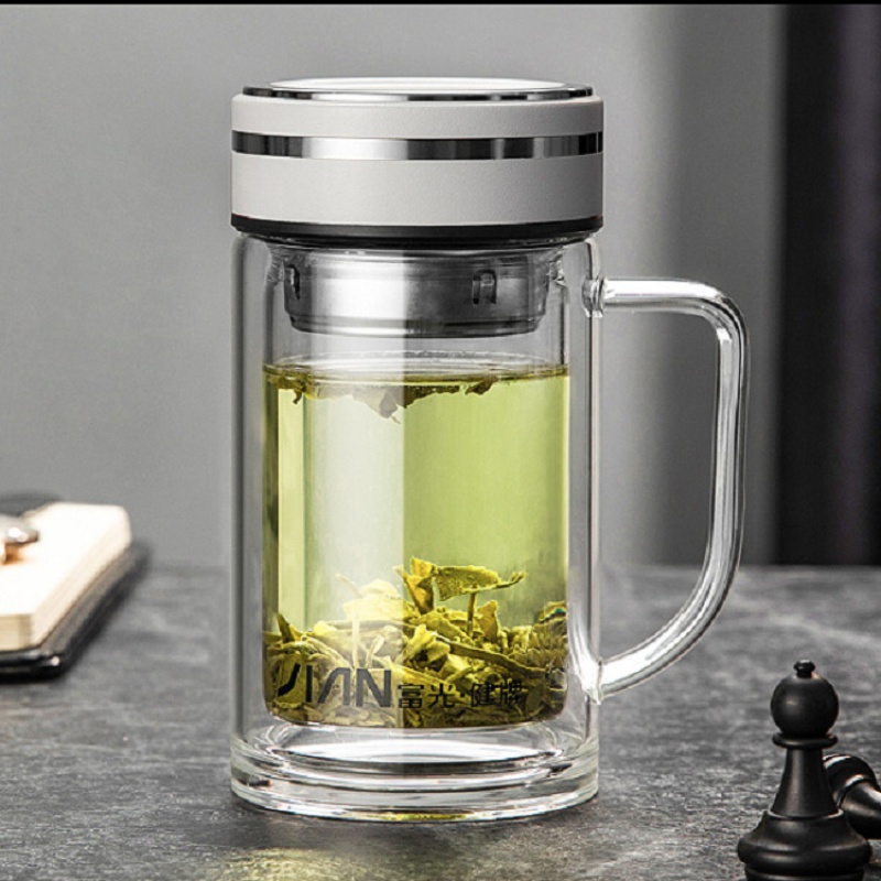 富光官方旗舰店官网正品保温杯双层水晶透明带滤网玻璃办公茶杯子