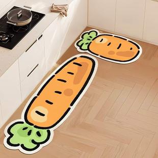 厨房地垫卡通萝卜长条防滑防油防水可擦免洗耐脏可裁剪硅藻泥地垫