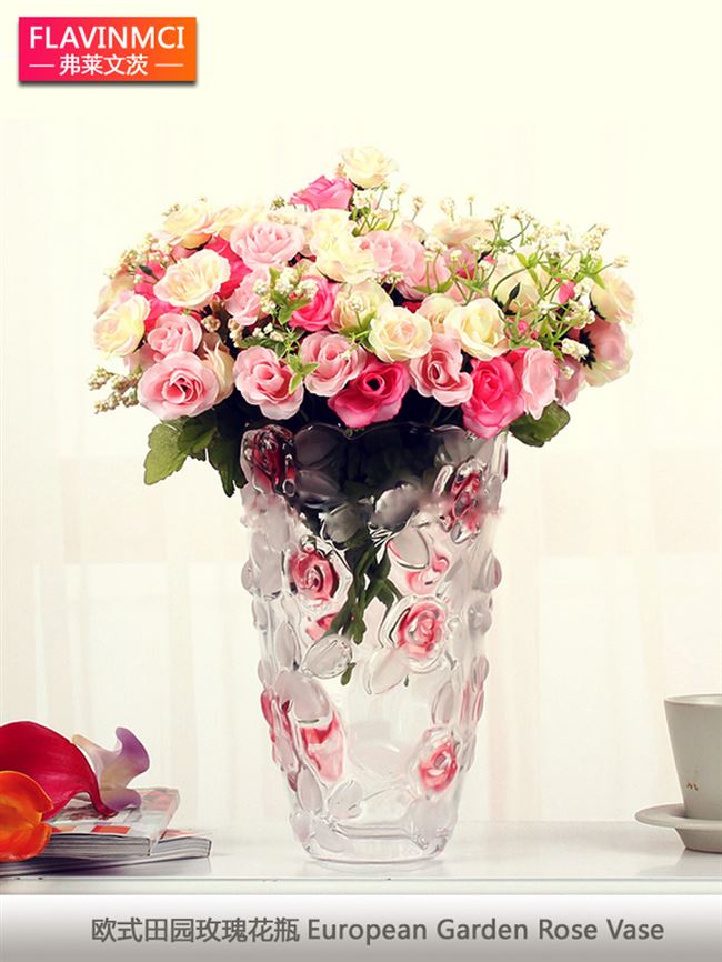 饰插花瓶欧式 摆件搬家 客厅花瓶花瓶玫瑰玻璃台面装