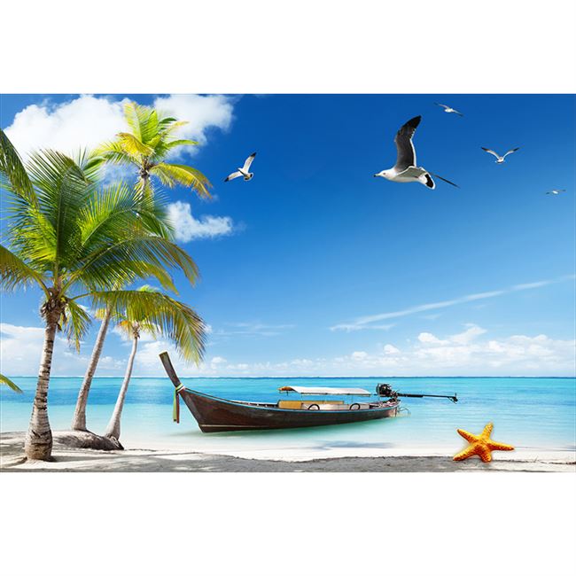 电视背景墙壁纸壁画装饰3d墙贴画客厅直播海景沙滩一整张墙纸自粘