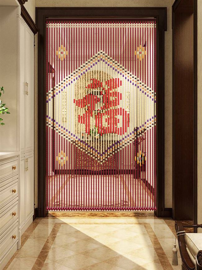 实木门帘福字珠帘装饰隔断帘新款客厅中式结婚红色玄关挂过道家用
