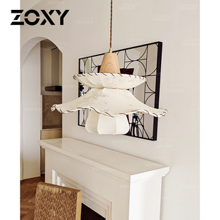 zoxy法式奶油风吊灯北欧餐厅客厅卧室中古侘寂风艺术高级感布艺灯