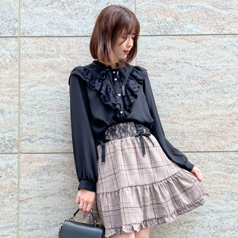 axesfemme日系百搭春夏女士地雷系蕾丝荷叶边雪纺衬衫ci91x57