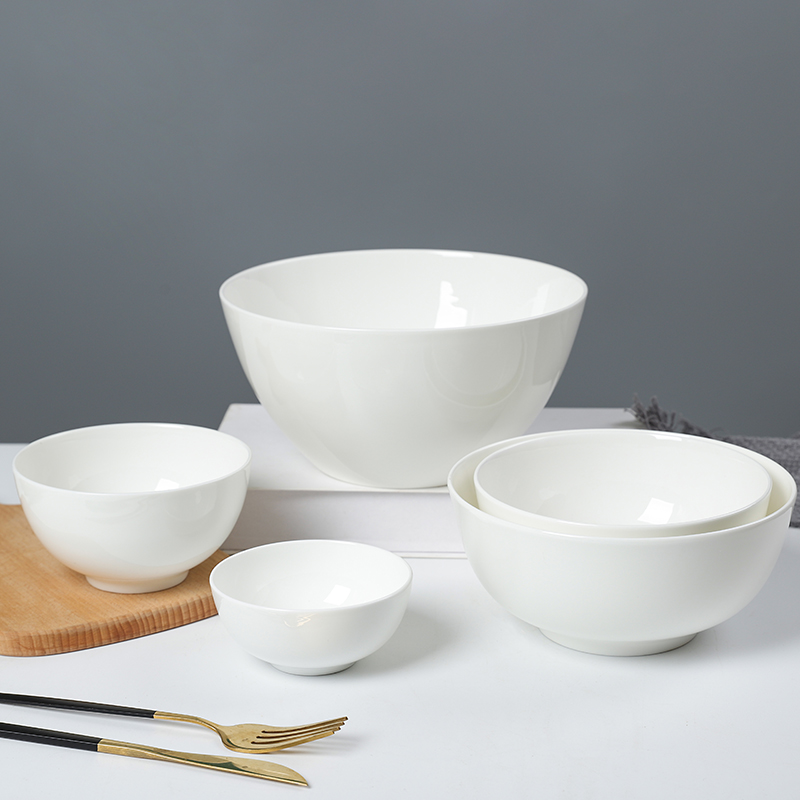 景德镇骨瓷吃饭陶瓷碗家用米饭碗大号碗纯白面碗汤碗大碗微波炉用