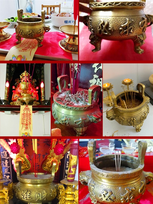 铜招财鼎插香炉图片