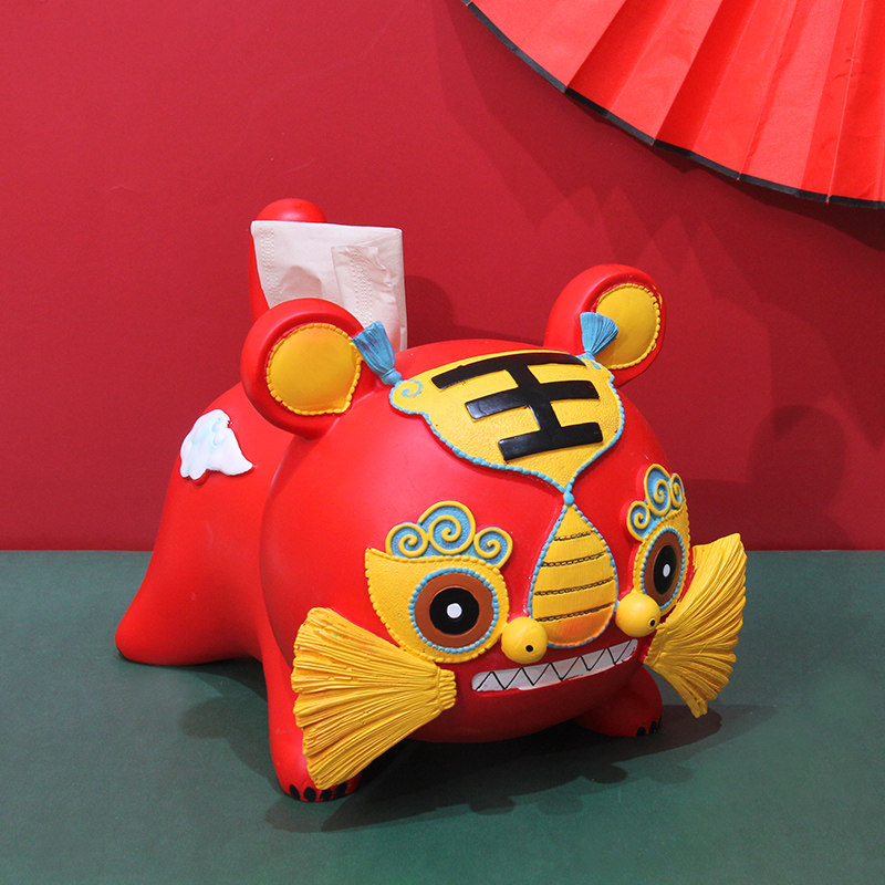 虎年吉祥物红色老虎年纸巾盒新中式国潮乔迁礼品茶几客厅餐桌摆件