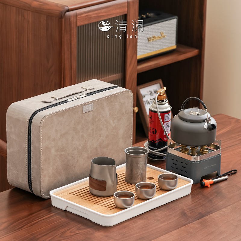 清澜纯钛旅行茶具套装便携式户外露营煮茶炉带烧水功夫喝茶装备