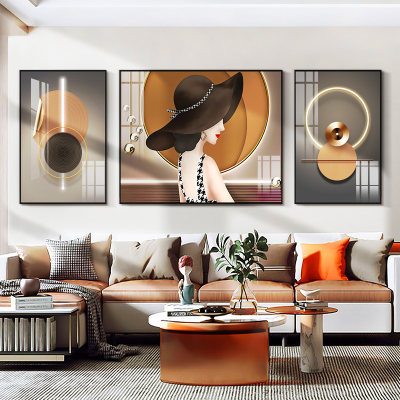 轻奢客厅装饰画时尚女郎大气高档酒店挂画现代简约沙发背景墙壁画