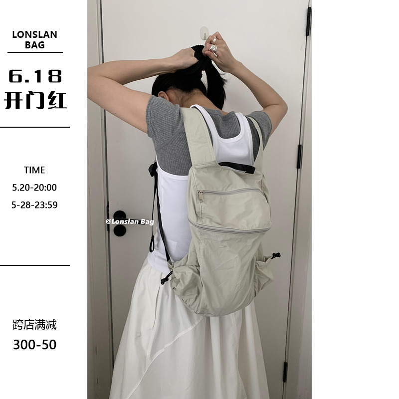 Lonslan BAG 2024韩国尼龙帆布双肩包日常休闲大容量轻便旅行背包