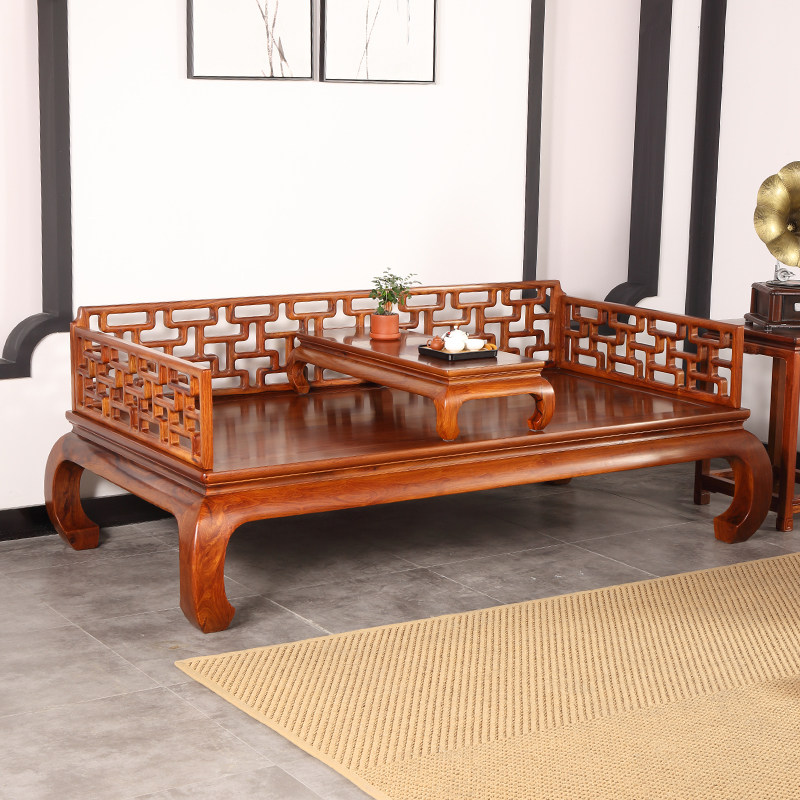 白酸枝明式红木家具奥氏黄檀王世襄款曲尺罗汉床仿古罗汉榻贵妃床