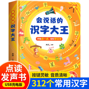 【正版】会说话的识字大王发声书幼儿学汉字认字书有声幼儿园3-8岁学前儿童看图识字教材点读书认知趣味早教绘本象形卡片黄色封面