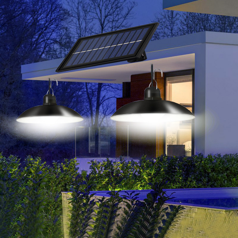新款太阳能户外照明灯庭院子家用室内外门口挂路灯超亮一拖二吊灯