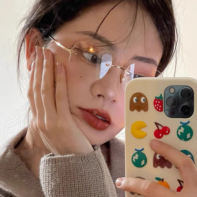 jennie无框眼镜女超轻防光辐射平光近视男可度数装饰定制成品光学镜