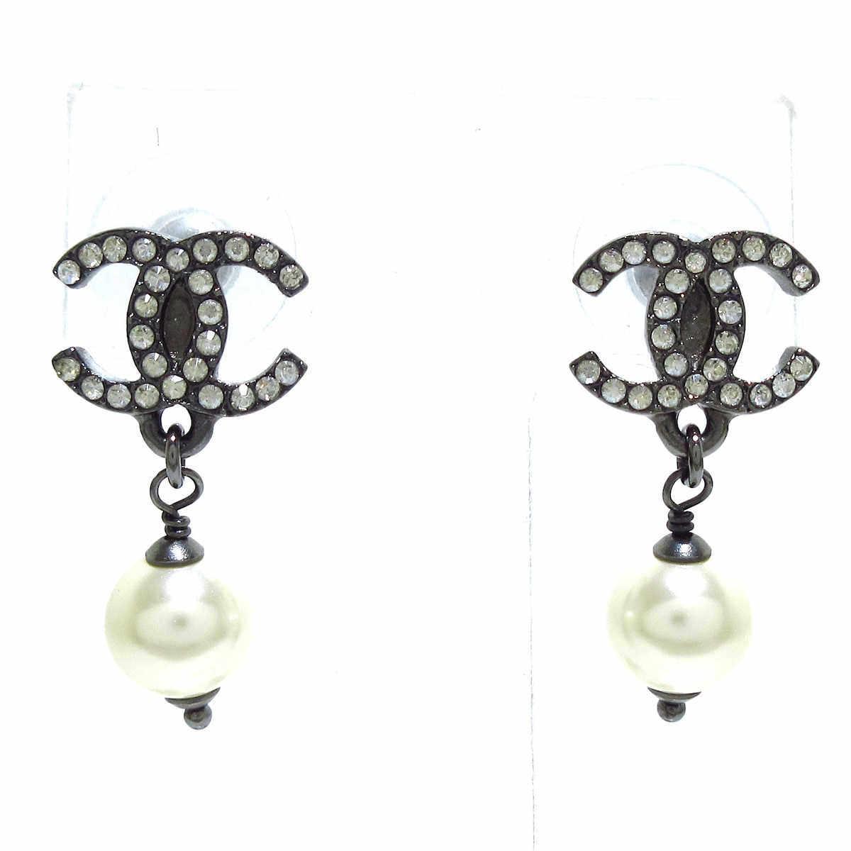 中古chanel香奈儿9新双c logo仿珍珠水钻耳钉35944182