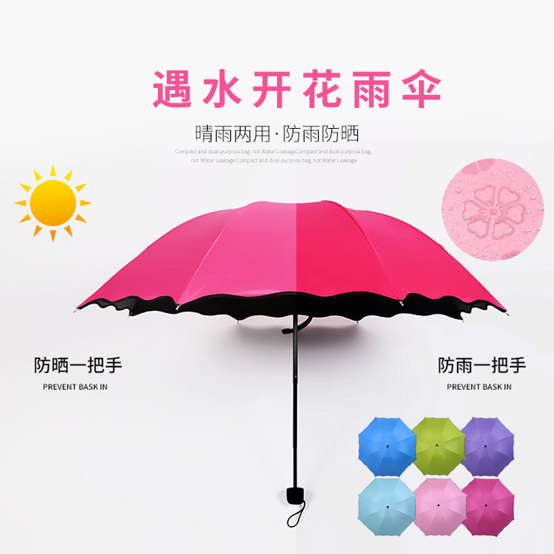 定制黑胶太阳伞折叠遇水开花伞