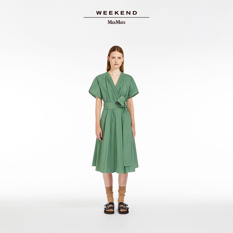 Weekend MaxMara 2024春夏新款女装塔夫绸V领连衣裙5221174206