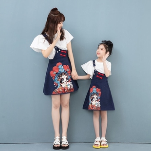 2024春款母女装小香风套装亲子装女童背带裙夏季新款韩版纯棉裙子