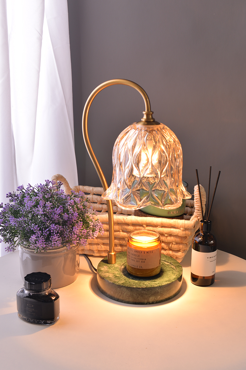 (今日10折)铃兰大理石定时融蜡灯郁金香花朵熔烛灯融烛灯香薰蜡烛灯香