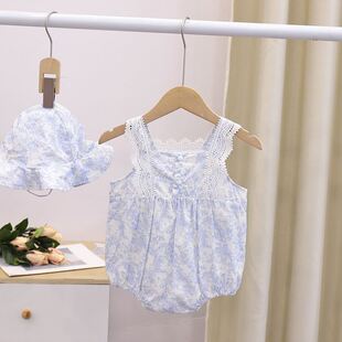 婴儿衣服夏装连体衣薄款爬服女宝宝韩版吊带无袖A类夏季包屁衣