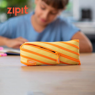 ZIPIT新品可夜光拉链笔袋创意文具学生文具袋大容量马卡龙色系小巧收纳包文具盒礼品