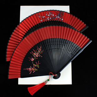 马面裙手持折扇子舞蹈专用中国风红色新年结婚配旗袍说书人易开合