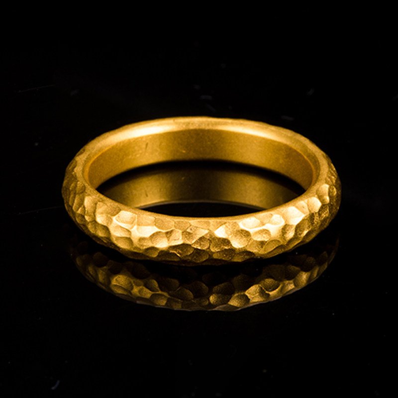 黄金新款送礼定制足金999古法锤纹戒子情侣指环定做来料加工刻字