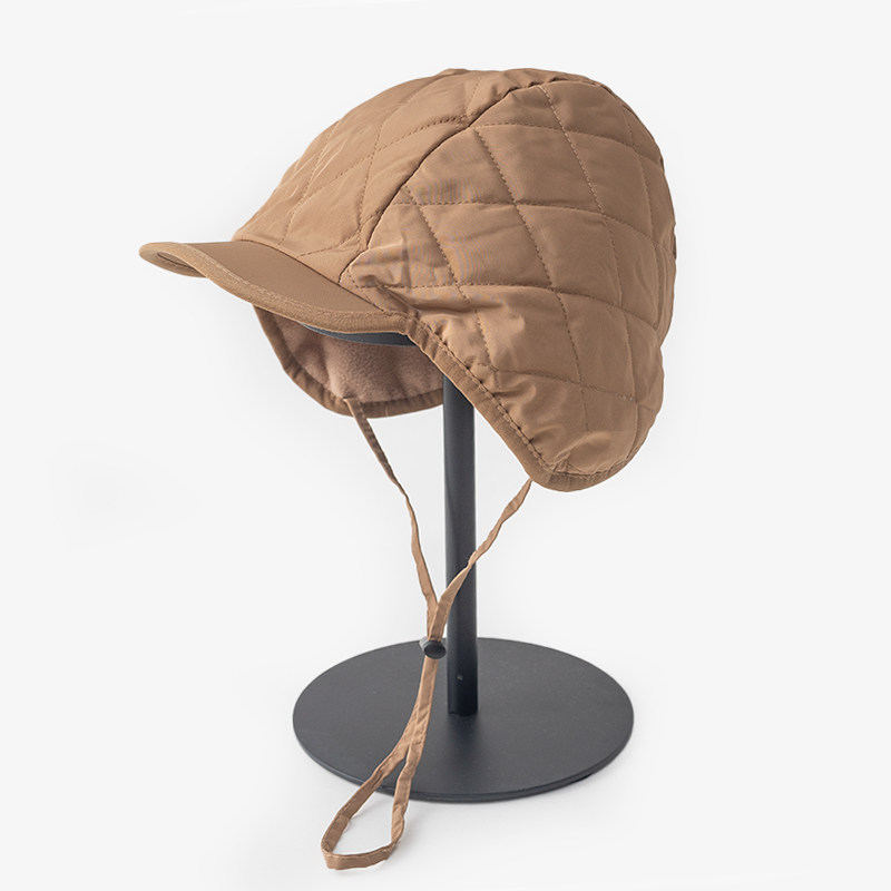 高档遮耳骑车羽绒棉帽子女冬季摩托车头盔内衬防风短檐帽加绒奢华