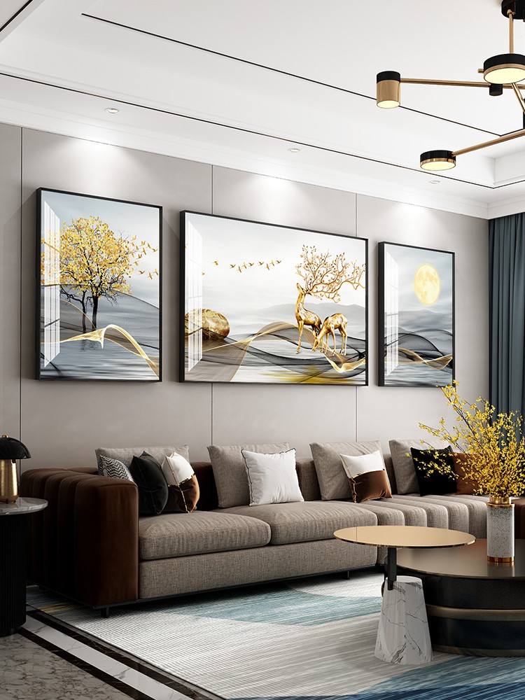 新款现代简约客厅装饰画沙发背景墙后面墙上挂画轻奢北欧壁画三联
