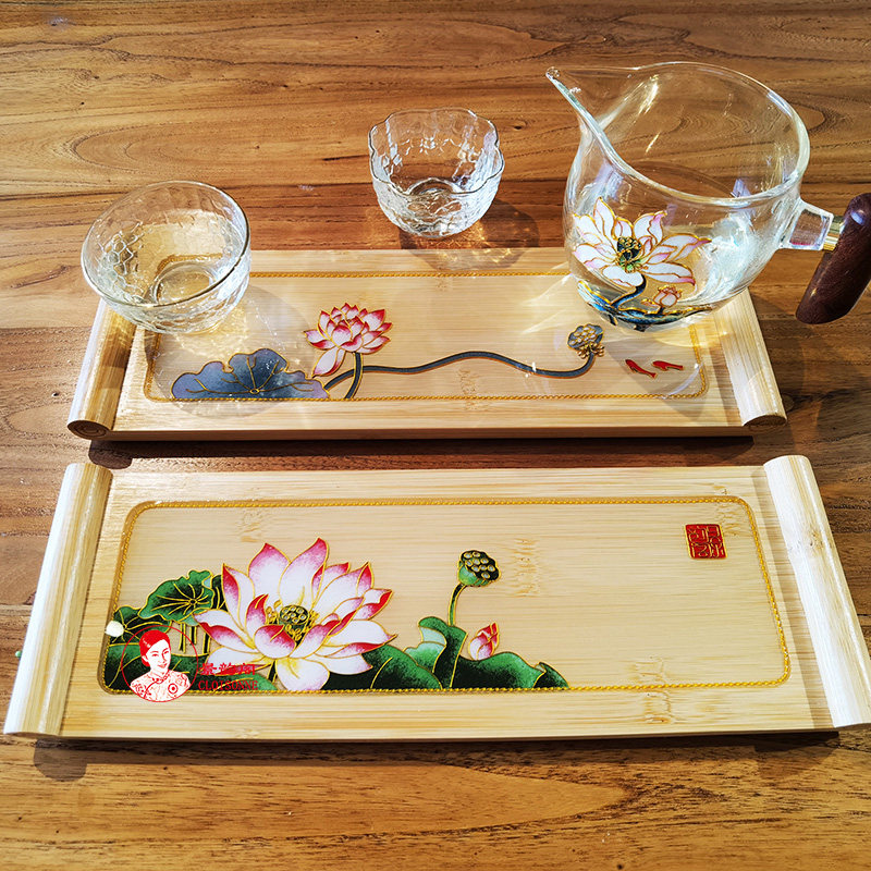 景韵阁掐丝珐琅旗舰店的优惠券大全—荷花竹茶盘景泰蓝掐丝珐琅diy