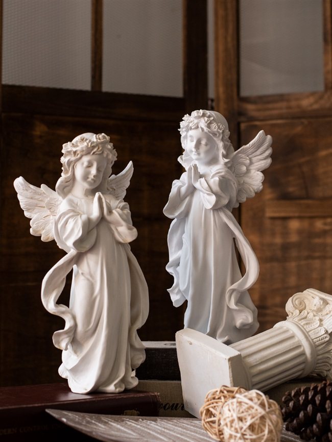 dhjk慕空间美式欧式复古做旧树脂石膏少女天使小天使桌面摆件装饰