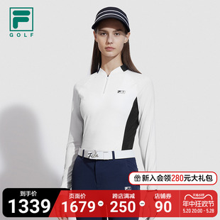 FILA GOLF斐乐女子针织长袖上衣2024夏季新款高尔夫运动拼色长T恤