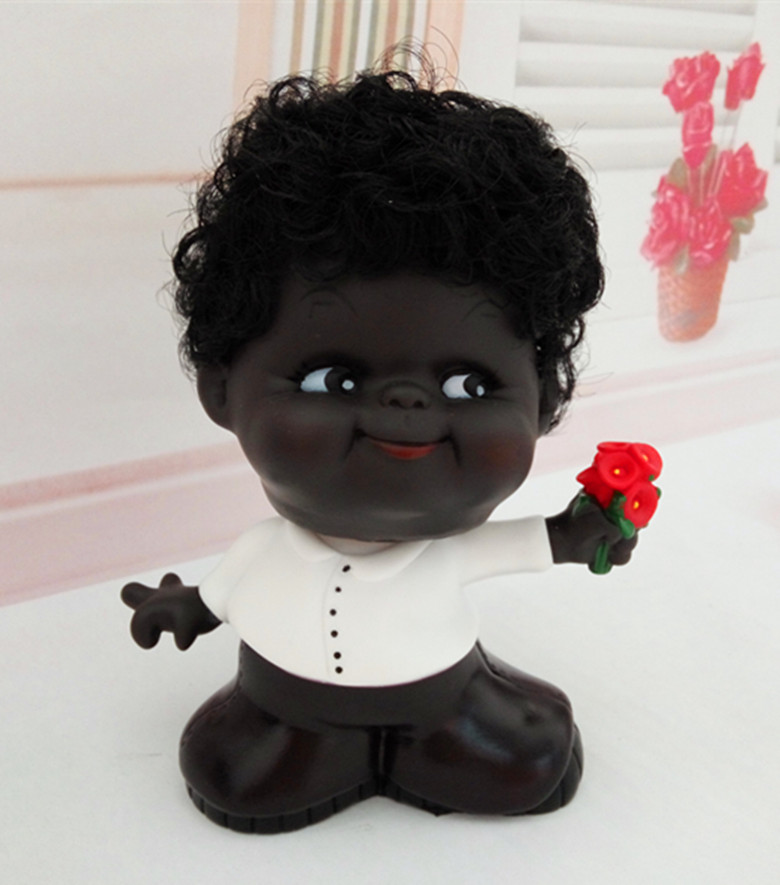 rw喜怒哀乐摆件小黑人摇头黑色表情娃娃创意卡通桌面存钱罐礼物公