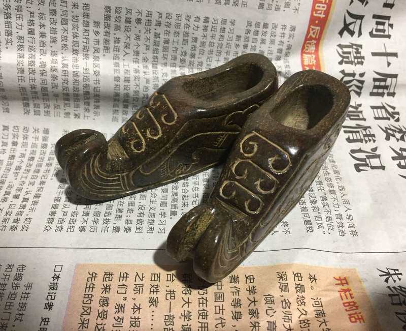 古玩玉器仿古汉代老玉石手把件摆件高古玉老件玉鞋平步青云玉靴子