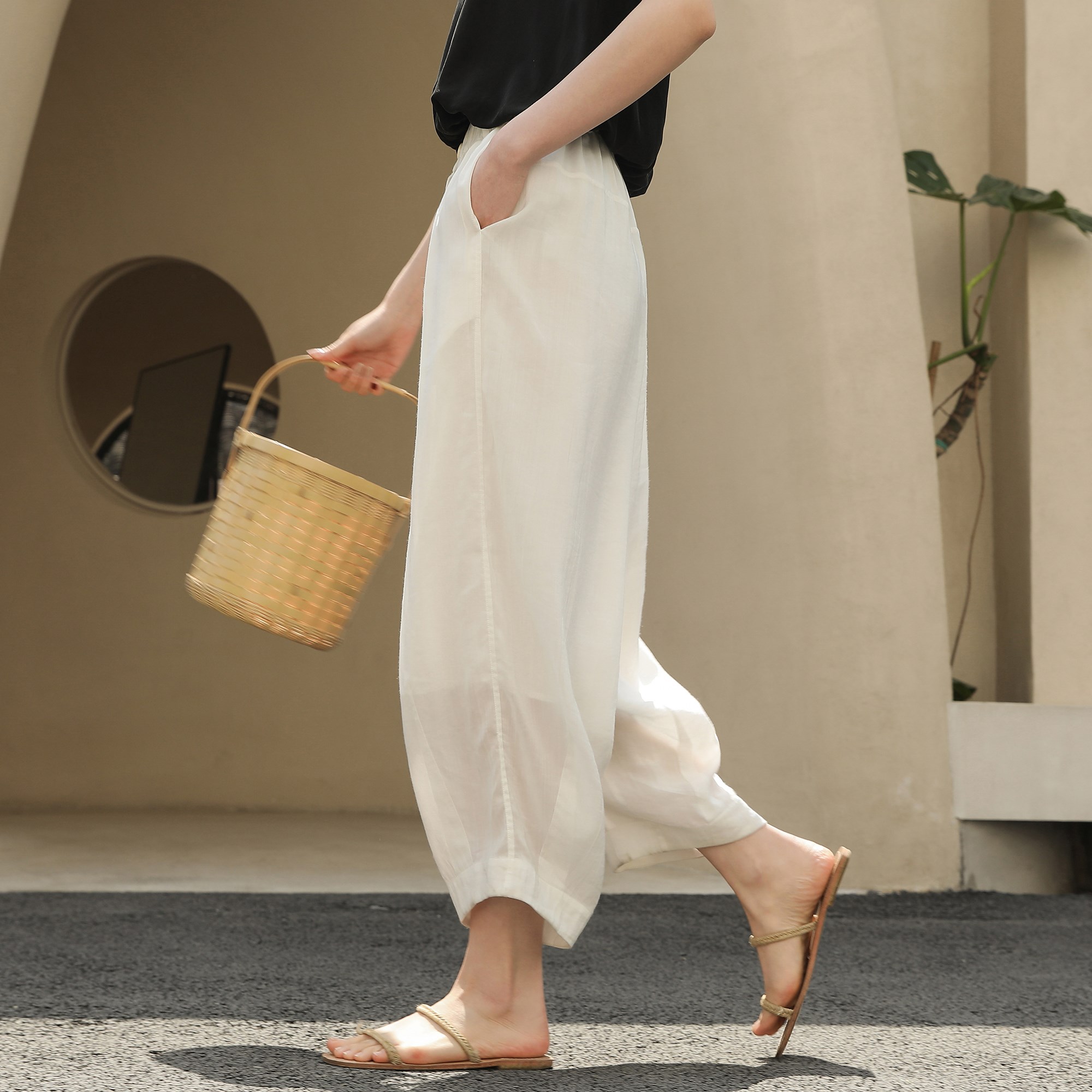 灯笼裤夏季女薄款宽松九分裤优惠券爱比价妈妈