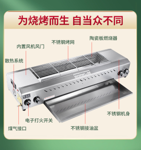 双驰瓦斯燃气液化气无烟烧烤炉商用摆摊烤面筋炉子家用烤生蚝烤鱼