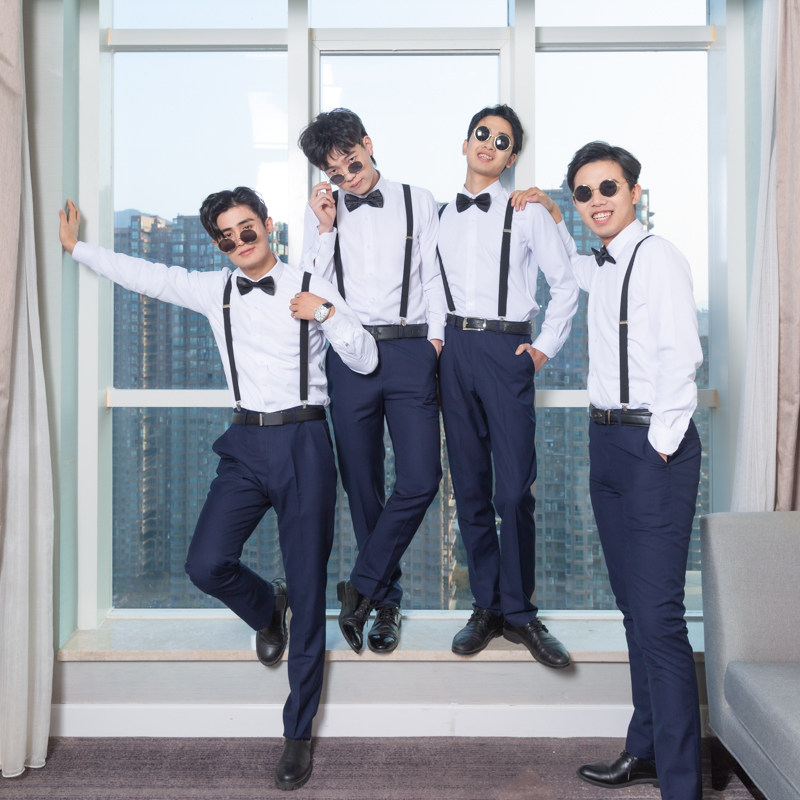 伴郎服兄弟装西式马甲西裤男团服套装结婚婚礼演出服休闲长袖衬衫