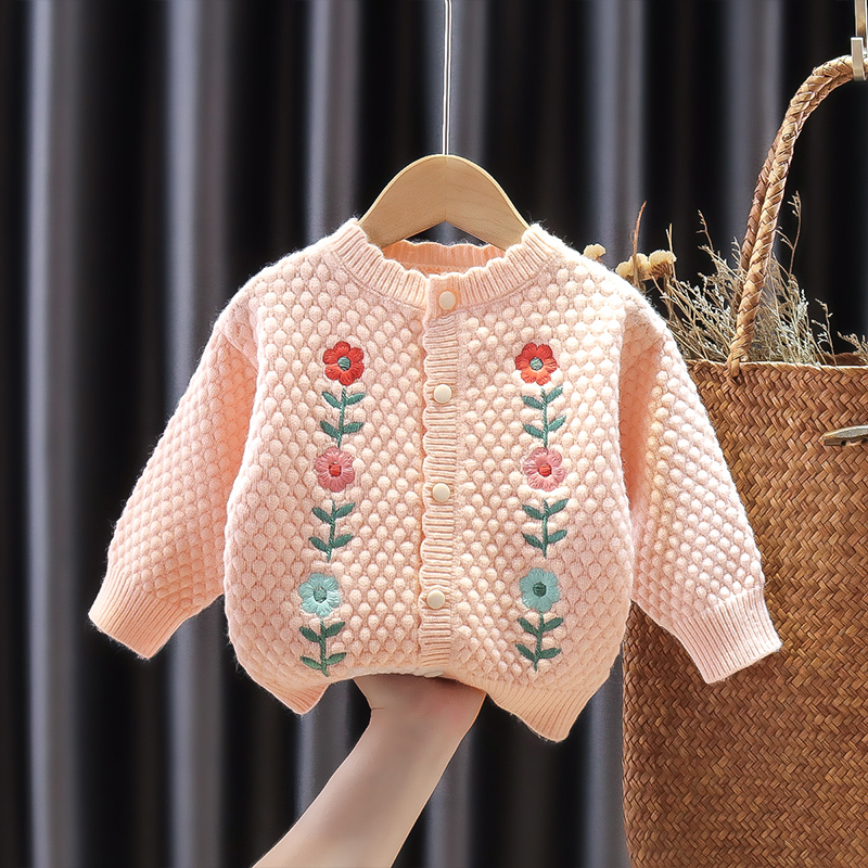 女童针织外套小童春秋季上衣01-3岁半婴儿童开衫毛线衣女宝宝毛衣