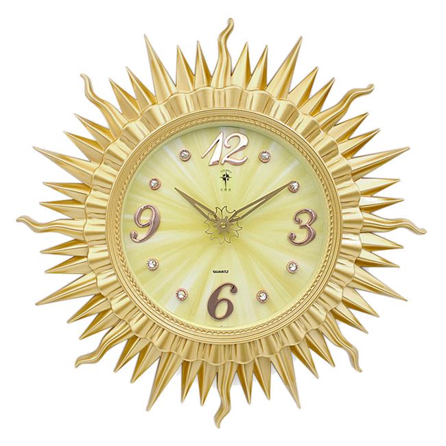 现代客厅石英钟表创意时尚美式田园挂表艺术装饰静音金色太阳挂钟
