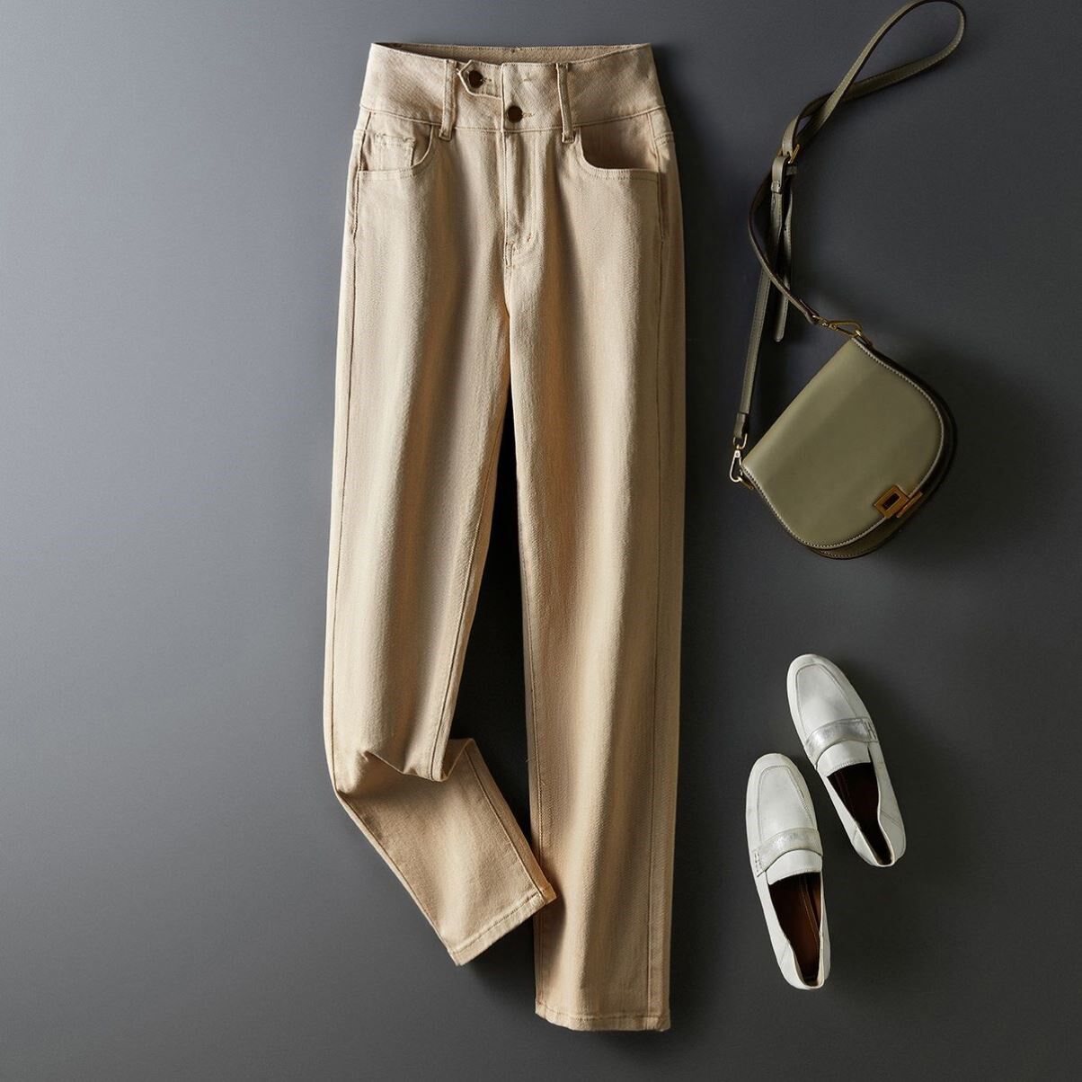 海谧/ihimi2021年秋季新品女款时尚百搭设计腰头牛仔裤舒适长裤子