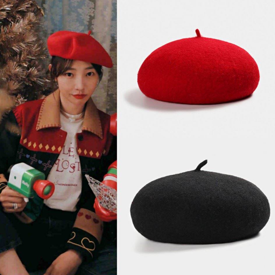 白百何同款红色贝雷帽秋冬复古毛呢画家帽圣诞节新年百搭帽子女潮